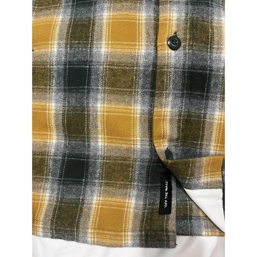 NWOT Vans Pemberton Heavy Shirt Jacket Flannel Plaid Shacket Large Yellow Gray
